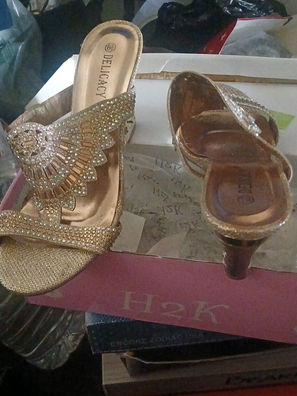 Delicacy Gold Rhinestone Embellished Heeled Sandals